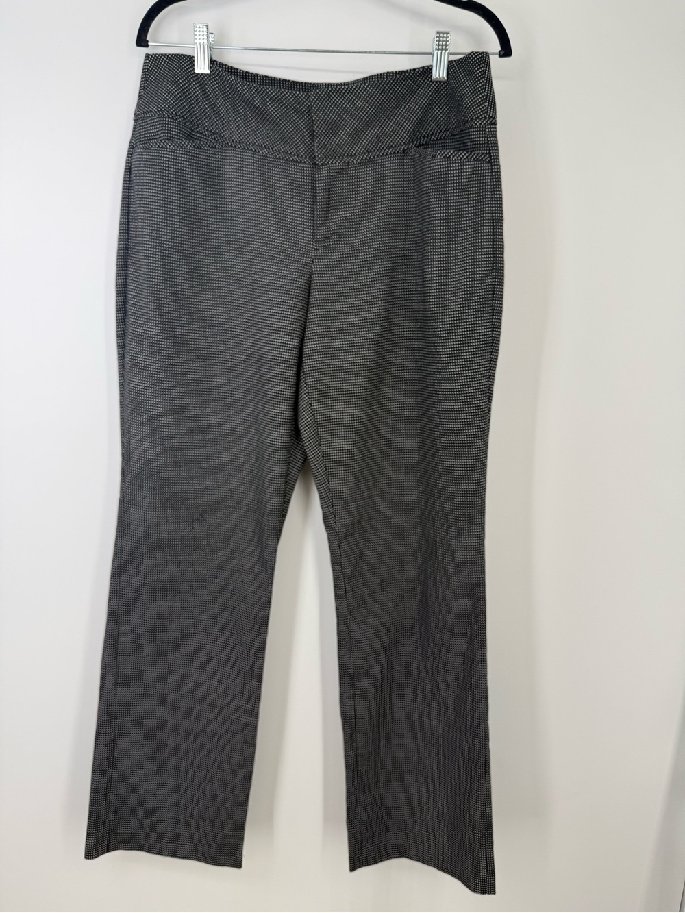 ELLE Dress Pant Trousers Straight Leg Flare Black White Micro Pattern size 10